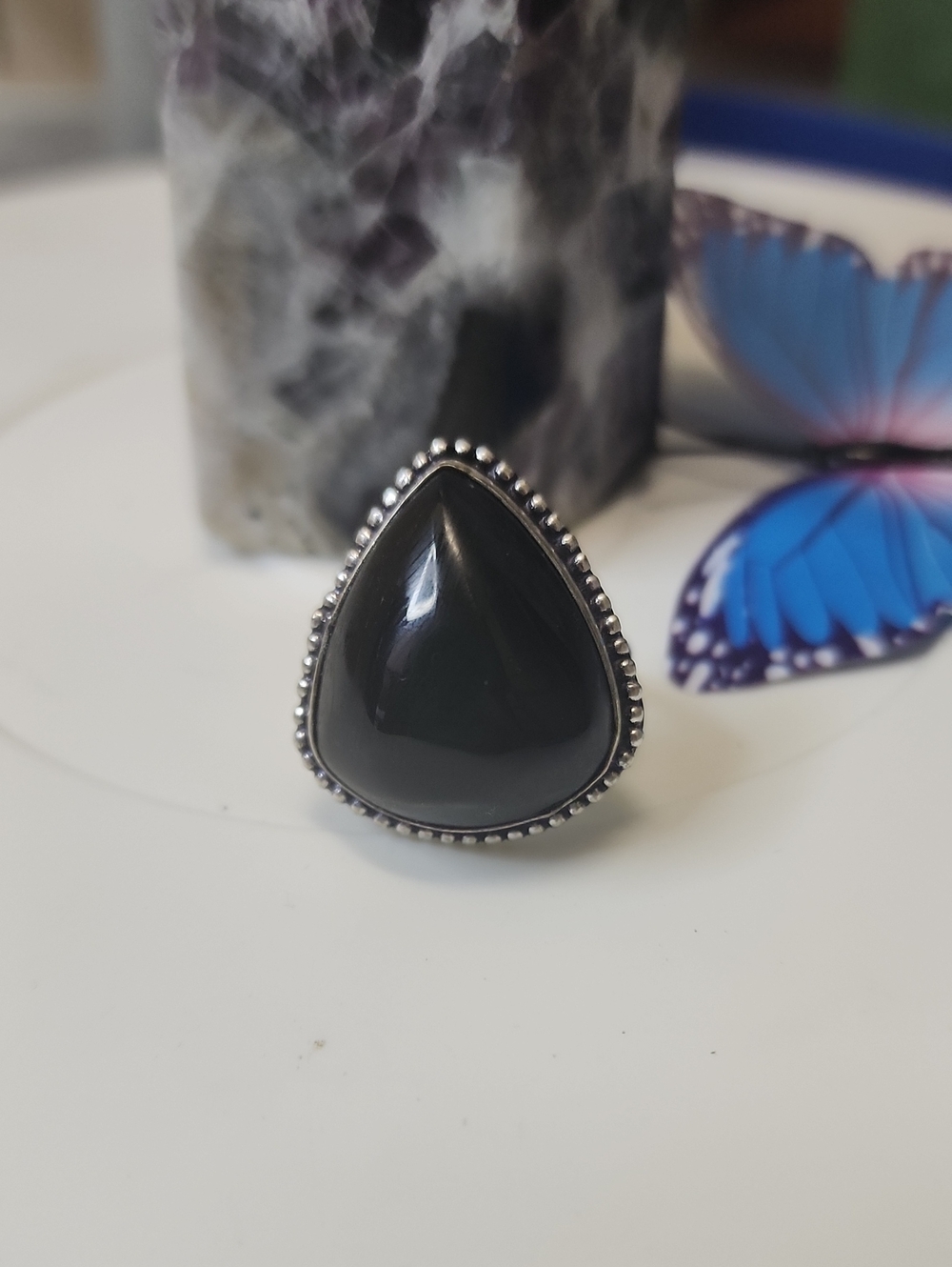 Black Teardrop Cabochon Ring - Women's Jewelry